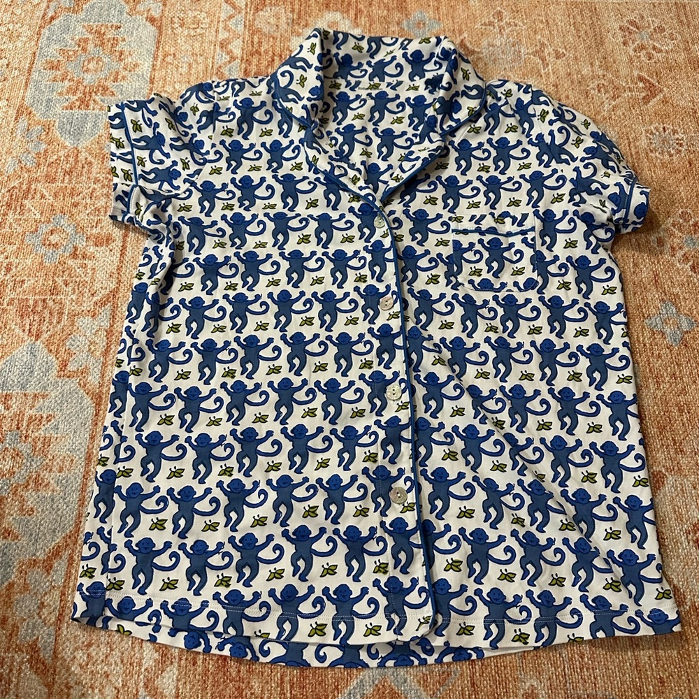 Roller rabbit the originals monkey polo pajama TOP only blue size large NWOT - Picture 2 of 7